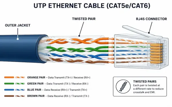Cutaway Diagram Of A Utp Ethernet Cable Showing Four Twisted Copper Wire Pairs