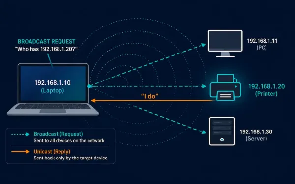 Laptop Broadcasting An Arp Request And Receiving A Unicast Reply From A Printer