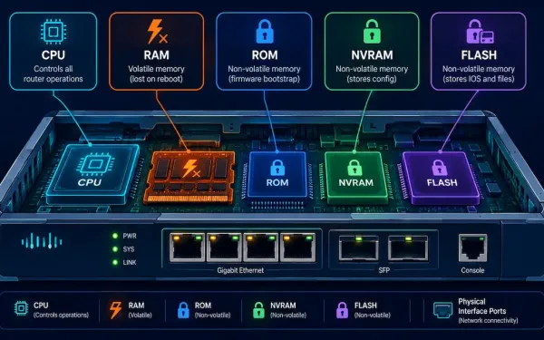 Cutaway Diagram Of A Cisco Router Showing Cpu, Ram, Rom, Nvram, Flash, And Interfaces
