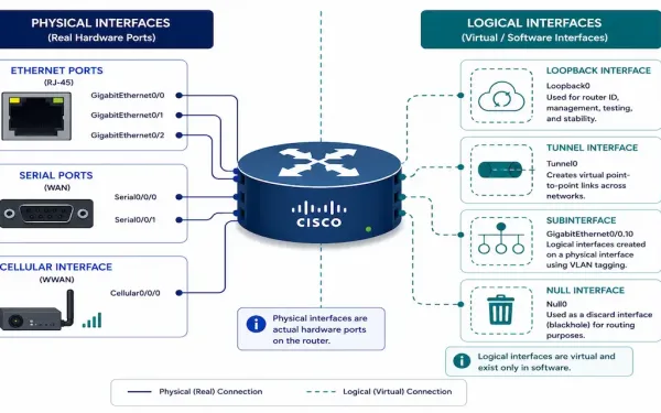 Diagram Showing A Cisco Router'S Physical Interfaces Alongside Its Logical Virtual Interfaces