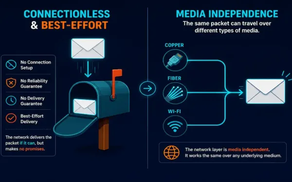 Illustration Representing Ip'S Connectionless, Best-Effort, And Media-Independent Characteristics