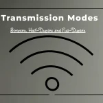 Feature Image With A Grey Background And A Black Border. Text Reads 'Transmission Modes: Simplex, Half-Duplex, And Full-Duplex' With A Logo In The Bottom Right Corner That Says 'Netwerkstad'. The Image Includes A Symbol Resembling A Wi-Fi Signal.