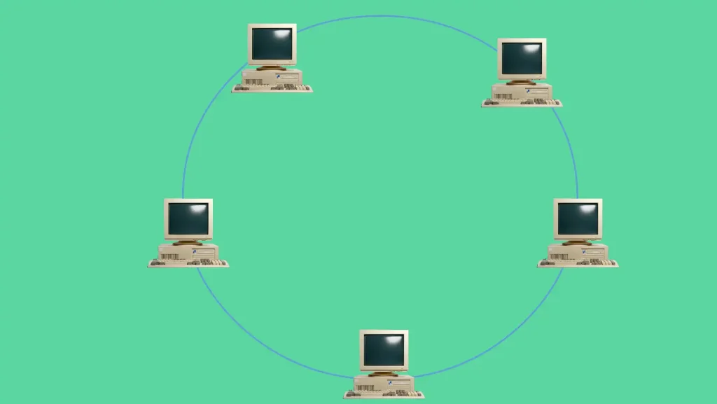 Diagram showing a ring network topology with devices connected in a loop.