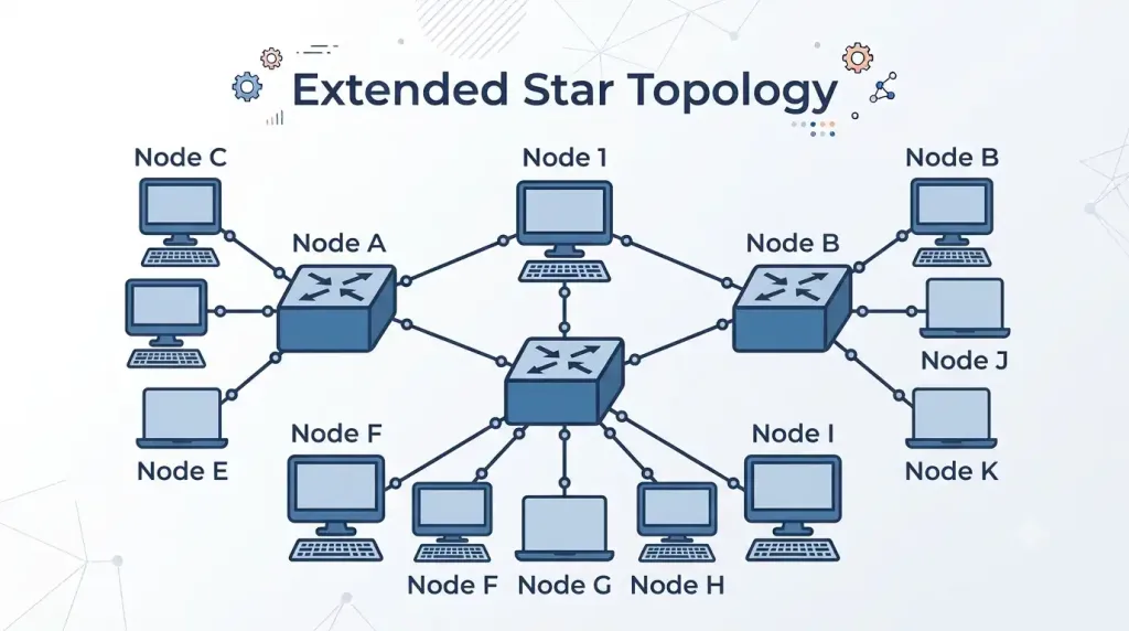 Understanding Network Topology: A Comprehensive Guide 6 Extended Star Topology With Multiple Star Networks Linked By A Central Switch