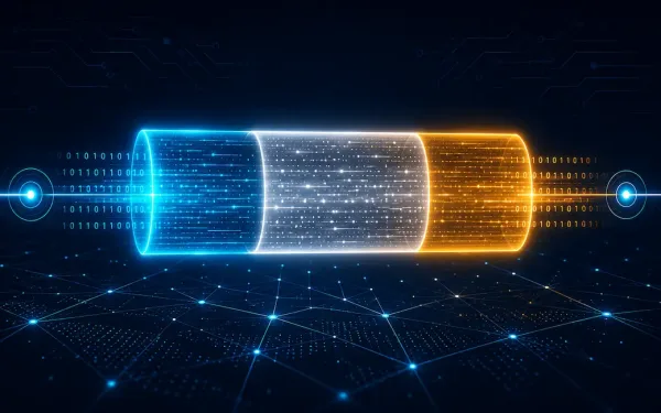 Glowing Digital Data Frame Divided Into Header, Data, And Trailer Segments With Binary Digits Streaming Through It, Representing Data-Link Layer Framing
