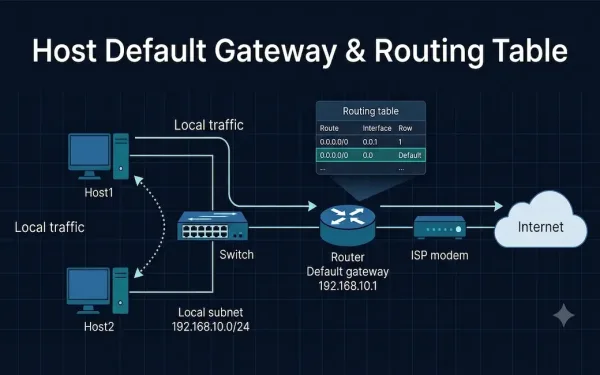 Network Diagram Showing Two Hosts, A Switch, And A Router As The Default Gateway Routing Packets Between The Local Subnet And The Internet