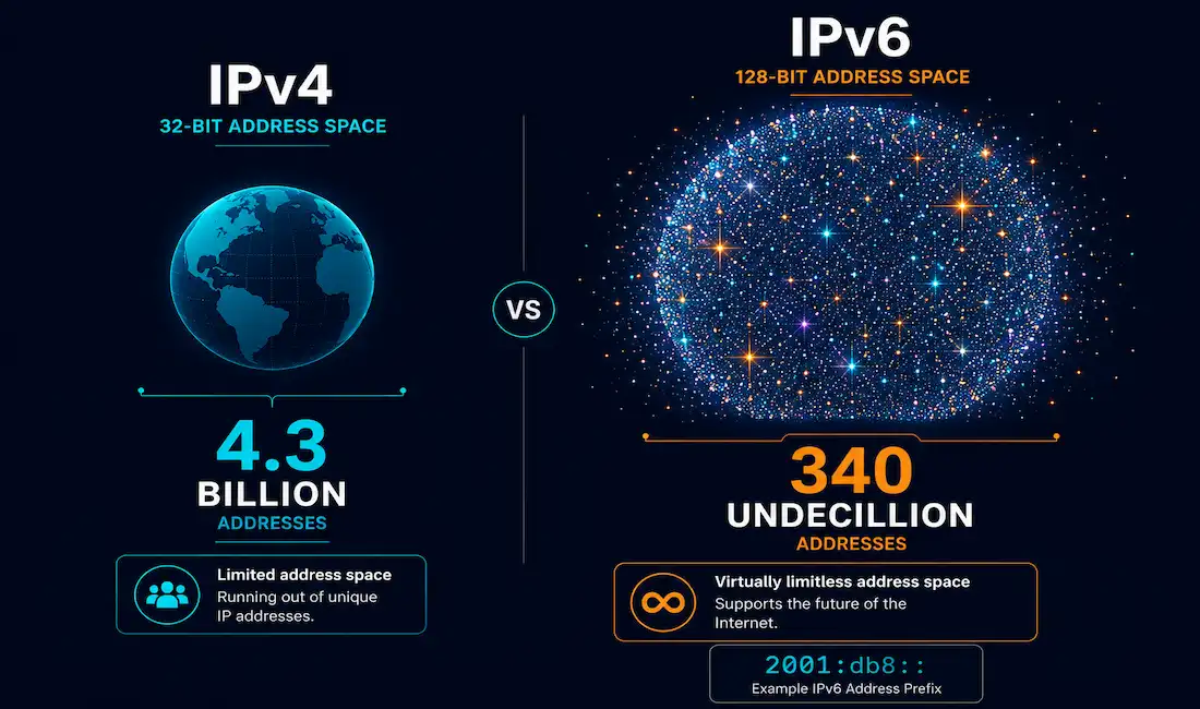 Introduction To Ipv6 Addresses 1 Size Comparison Between Ipv4'S 4.3 Billion Addresses And Ipv6'S 340 Undecillion Addresses