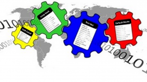 Colorful gear diagram of special-purpose IP addresses over a world map, highlighting loopback, link-local, and test-net ranges.