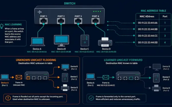 Switch Building A Mac Address Table By Learning Ports And Flooding Unknown Destinations