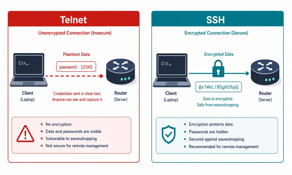 How To Connect And Access A Cisco Router 2 Comparison Of Telnet'S Plaintext Traffic Versus Ssh'S Encrypted Traffic