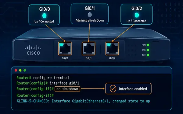 Five-Step Flowchart Of Cisco Interface Configuration From Selection To Activation