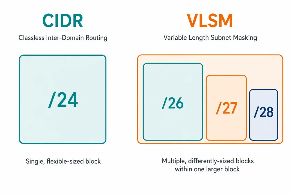 Introduction To Subnetting: How And Why To Divide A Network 6 Icons Contrasting Cidr'S Flexible Sizing With Vlsm'S Mixed Subnet Sizes