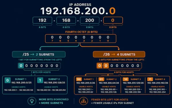 One Ip Network Splitting Into Two Different Subnetting Outcomes Based On Bits Borrowed