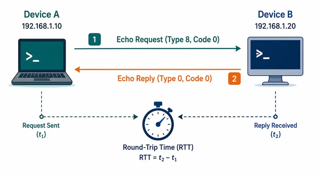 Internet Control Message Protocol (Icmp) Explained 3 Diagram Of An Icmp Echo Request And Reply Exchange With Type/Code Values