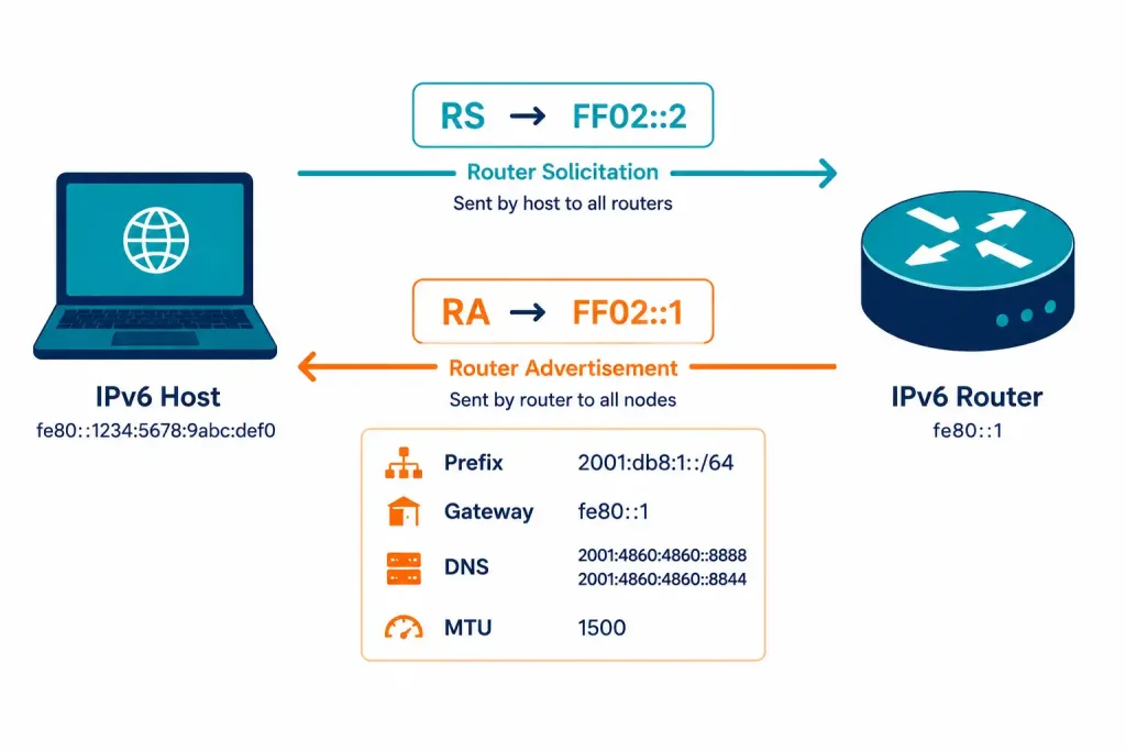 Icmpv6 Neighbor Discovery: Rs, Ra, Ns, And Na Messages Explained 3 Diagram Of The Router Solicitation And Router Advertisement Exchange