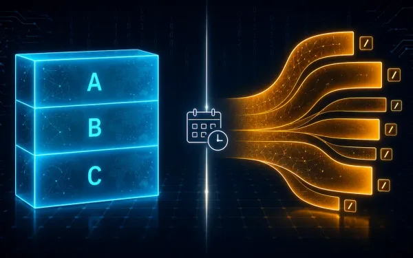 A Rigid Three-Part Glowing Block Representing Classful Addressing Next To A Flexible Segmented Ribbon Representing Classless Addressing, Divided By A Marker For The 1993 Cidr Transition