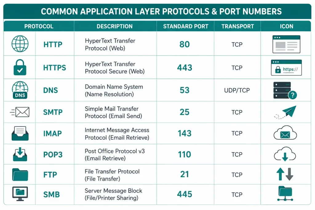 The Application Layer: Protocols, Function, And How It Fits The Network Stack 3 Reference Chart Listing Common Application Layer Protocols And Their Standard Port Numbers