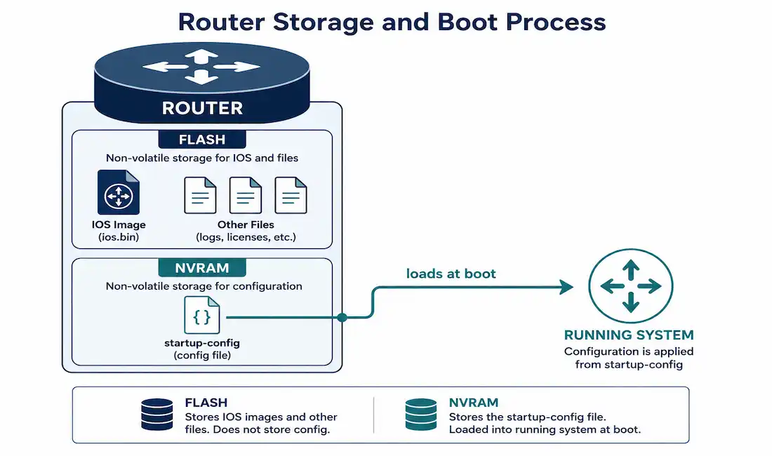 Cisco Router File System: Flash, Nvram, And Backup Methods 1 Diagram Showing A Cisco Router'S Flash And Nvram Storage With The Ios Image And Startup Configuration