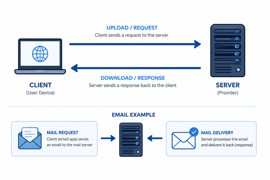 Client-Server Vs. Peer-To-Peer: Network Models Explained 2 Diagram Showing Upload And Download Data Flow Between A Client And Server