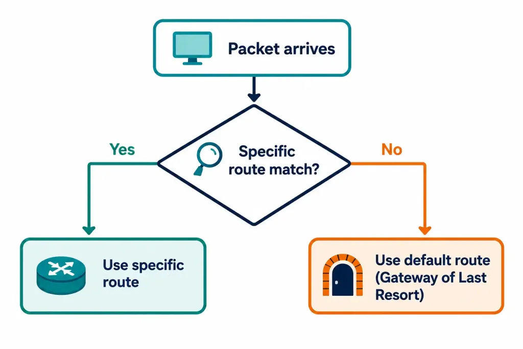 How To Configure A Default Route On A Cisco Router 2 Decision Flowchart Showing A Router Choosing Between A Specific Route And The Default Route
