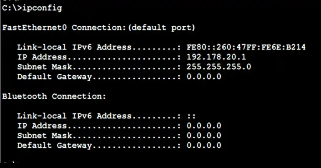 SVI Configuration: This figure displays the IP configuration settings of PC-2, highlighting the incorrect IP address (192.178.20.1) and the corrected IP address (192.168.20.1) after troubleshooting.