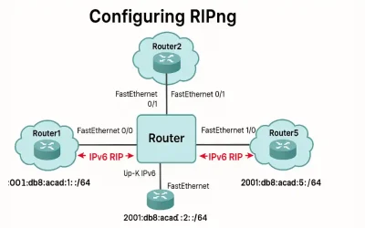 IPv6 RIPng network topology diagram showing interconnected Cisco routers