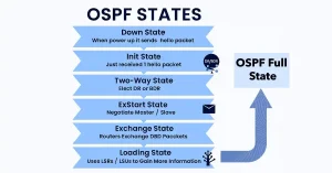 Flowchart illustrating the progression of OSPF neighbor states from Down to Full State