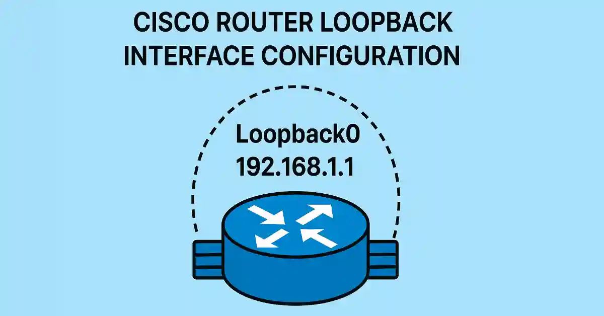 Diagram of IPv4 loopback interface configuration in a Cisco router, highlighting logical structure, constant “up” state, and usage in BGP, OSPF, and router management.