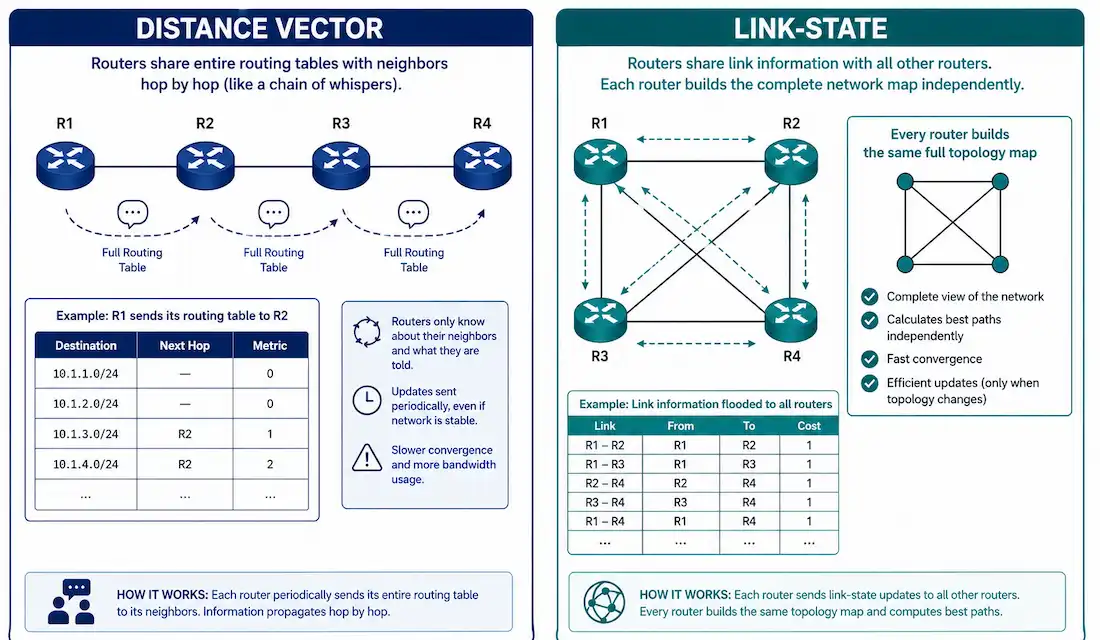 Dynamic Routing Algorithms: Distance Vector Vs. Link-State 1 Diagram Comparing Distance Vector Routing, Passing Information Hop By Hop, Against Link-State Routing, Where Every Router Builds Its Own Complete Topology Map