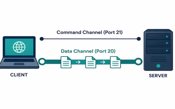 Diagram Showing Ftp'S Command Channel On Port 21 And Data Channel On Port 20 Between A Client And Server