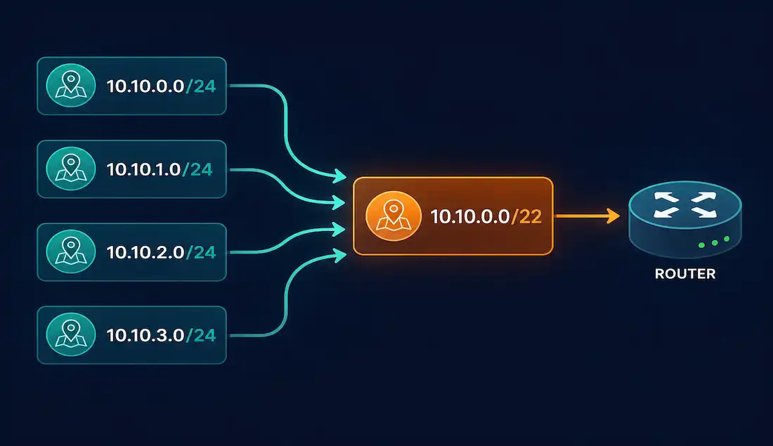 Summary Static Routes: How To Calculate And Configure Them 1 Four Separate /24 Network Routes Merging Into A Single /22 Summary Route