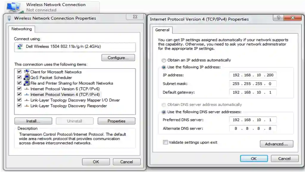 How to Assign an IP Address to Windows Computer 2 Network Connection Properties 1