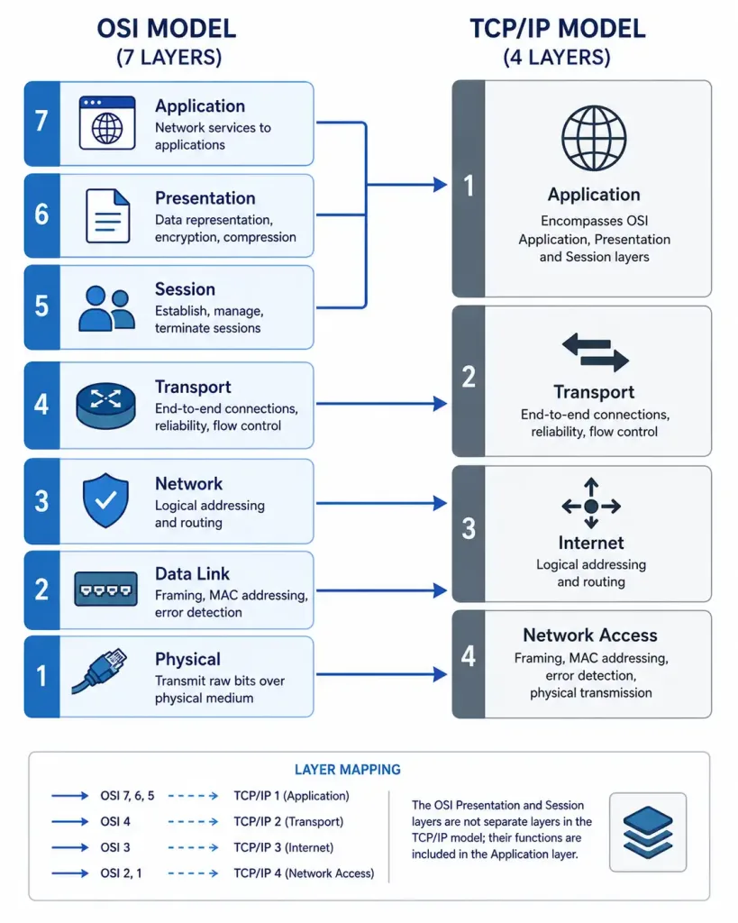 The Application Layer: Protocols, Function, And How It Fits The Network Stack 2 Diagram Mapping The Seven Osi Model Layers To The Four Tcp/Ip Model Layers