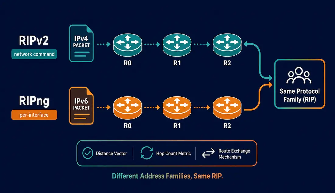 Ripng Configuration: Advertising Ipv6 Networks With Rip Next Generation 1 Parallel Diagrams Comparing Ripv2'S Network-Command Model To Ripng'S Per-Interface Model