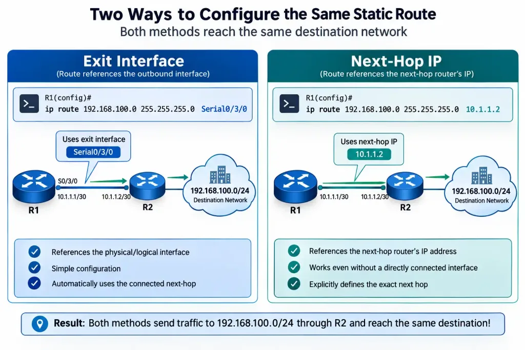 Static Route Configuration: Ipv4 And Ipv6 2 Diagram Showing Router2'S Static Route To A Destination Network Through Router0 With The Routing Table Entry Shown