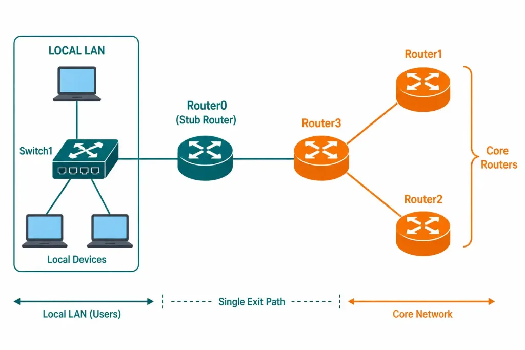 What Is A Stub Network? Routing, Configuration, And Real-World Use 2 Topology Diagram Showing A Stub Router With One Path To Core Routers