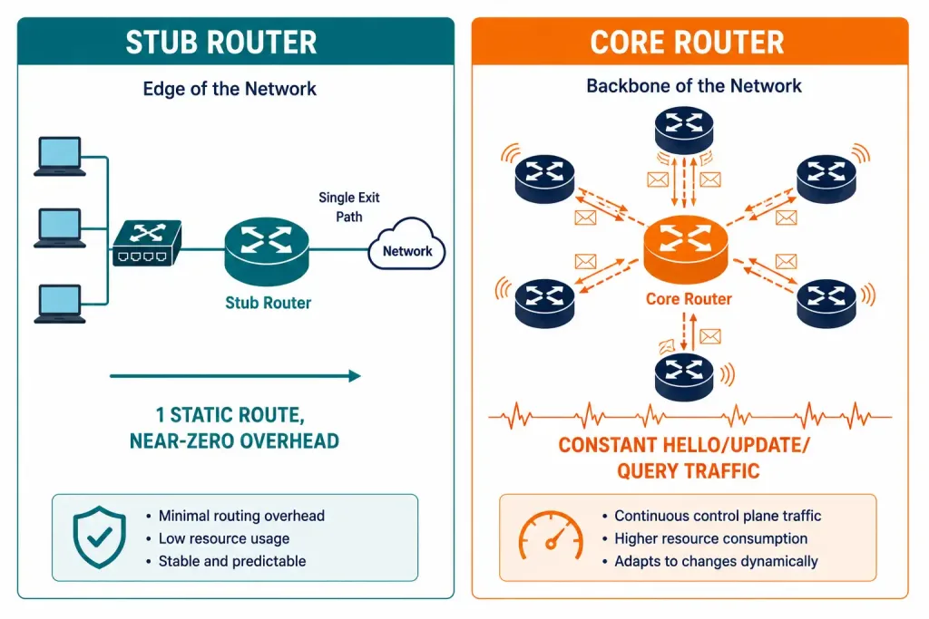 What Is A Stub Network? Routing, Configuration, And Real-World Use 3 Comparison Of A Stub Router'S Minimal Overhead Versus A Core Router'S Constant Protocol Traffic