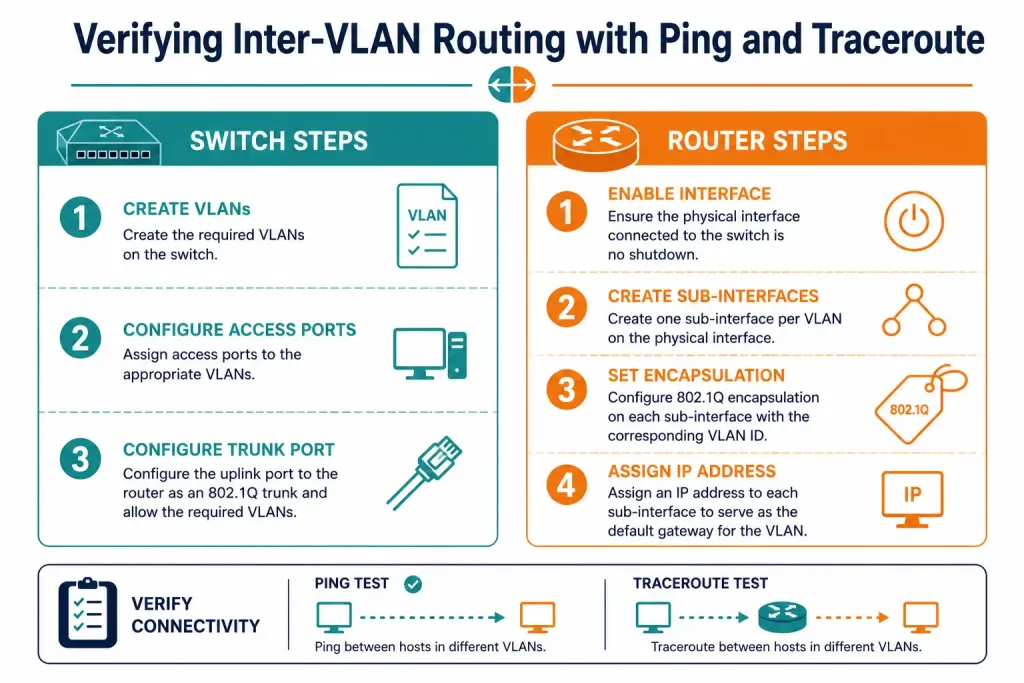 Router-On-A-Stick Inter-Vlan Routing: Configuration, Verification, And Troubleshooting 3 Side-By-Side Switch And Router Configuration Checklist