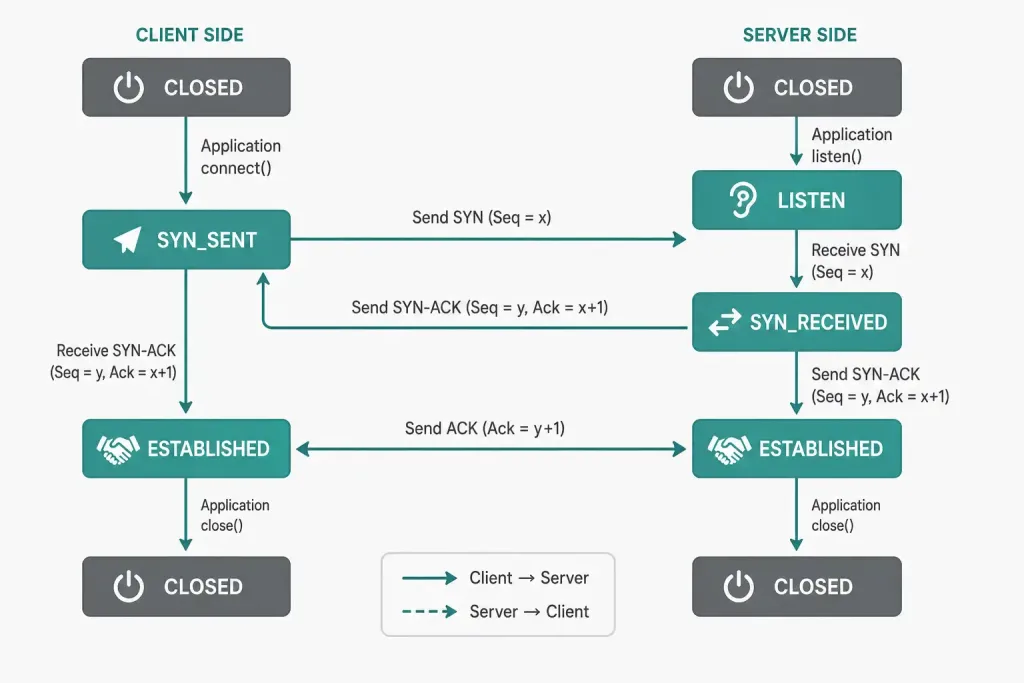 Tcp 3-Way Handshake: How It Works And Why It Matters 5 State Diagram Showing Tcp Connection States From Closed Through Established During The Handshake