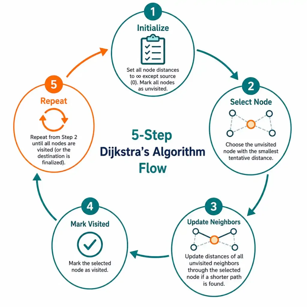 The Shortest Path First (Spf) Protocol: Link-State Routing With Dijkstra'S Algorithm 3 Circular Flow Diagram Showing The Five Repeating Steps Of Dijkstra'S Algorithm