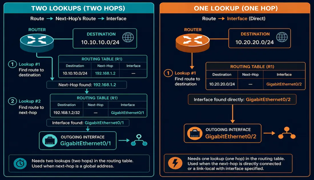 Static Ipv6 Routes: Next-Hop Address Vs. Directly Connected (Exit Interface) 1 Comparison Of A Two-Step Recursive Lookup Versus A One-Step Directly Connected Lookup For Ipv6 Static Routes