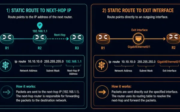 Side-By-Side Comparison Of A Static Route Using A Next-Hop Ip Address Versus One Using An Exit Interface