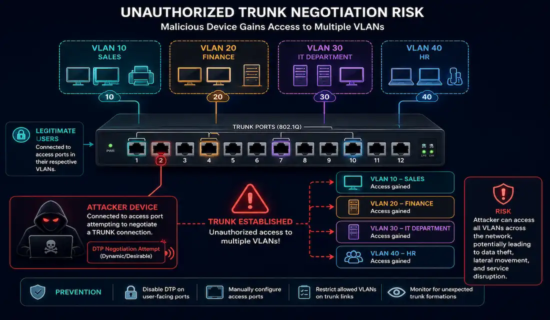 Vlan Attacks: How They Work And How To Defend Against Them 1 Diagram Showing An Attacker Exploiting A Switch Port To Gain Unauthorized Access To Multiple Vlans