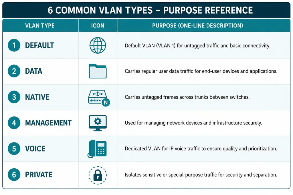 Virtual Lans (Vlans): Concepts, Types, And Configuration 4 Reference Chart Listing The Six Vlan Types And Their Purposes