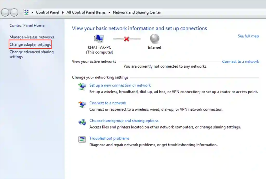 How to Assign an IP Address to Windows Computer 1 Screenshot of the Windows Control Panel’s Network and Sharing Center displaying connection setup and network management options.