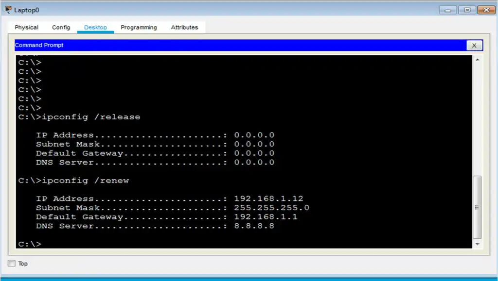 Network topology in Cisco Packet Tracer showing Router0 connected to two multilayer switches, each linked to laptops and servers. Router0 also connects to Router1 and Router2. The CLI window displays DHCP relay configuration on Router0, where interface GigabitEthernet 0/1 is set with 'ip helper-address 172.16.0.1' to forward DHCP requests to the DHCP server.