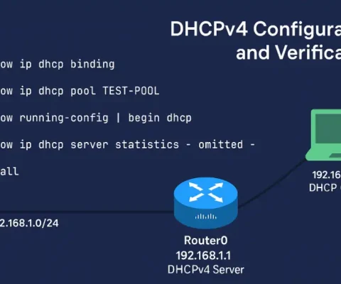 Diagram Illustrating Dhcpv4 Server Configuration And Verification With A Cisco Router And Dhcp Client.