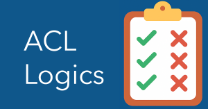A clipboard with green checkmarks and red Xs next to the text "ACL Logics" on a blue background.