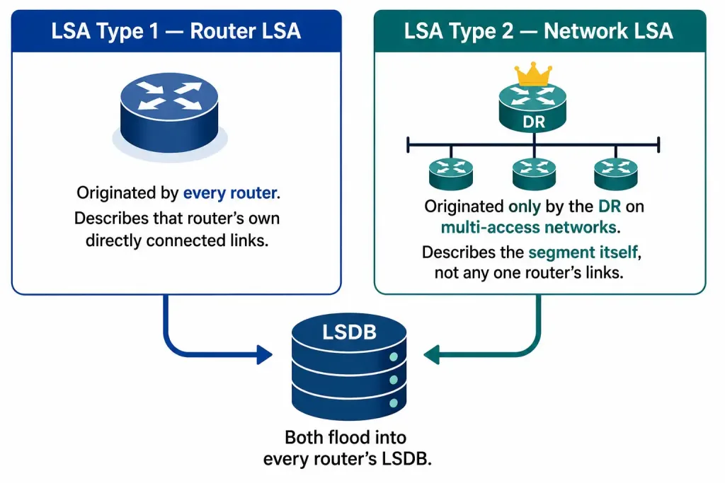 Ospf Troubleshooting And Verification Guide 3 Comparison Of Ospf Lsa Type 1 (Router Lsa, Originated By Every Router) And Type 2 (Network Lsa, Originated Only By The Dr)