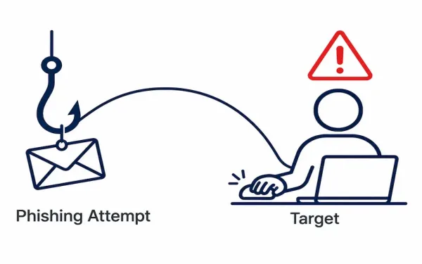 Diagram Showing A Phishing Hook With An Email As Bait Targeting A Person About To Click
